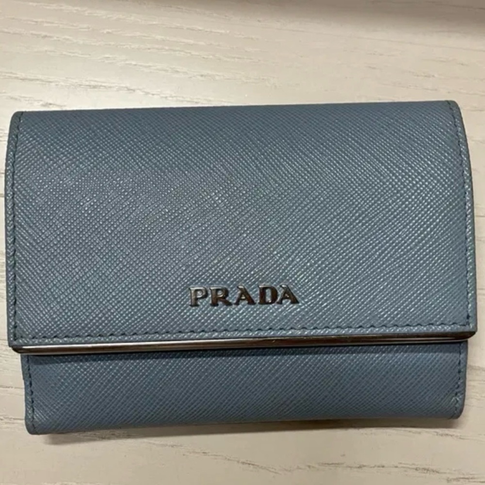 PRADA Saffiano Leather Metal Wallet in Astrale Light Blue